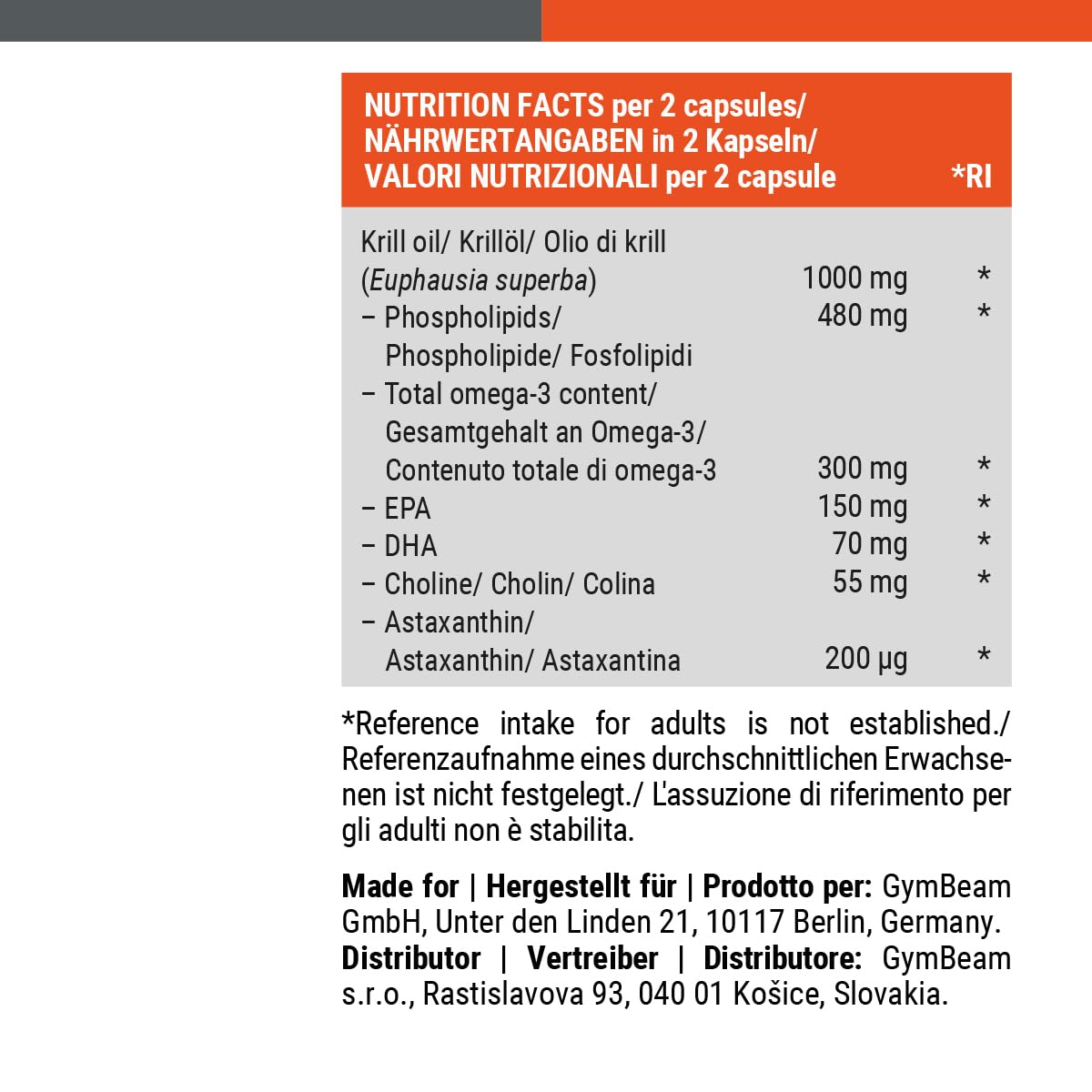 GymBeam Grassi Sani Olio di Krill Capsule 60 cps EPA DHA