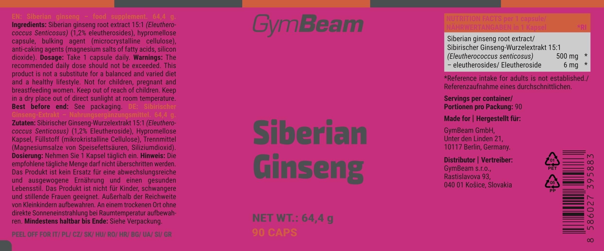GymBeam Ginseng Siberiano 15:1 Capsule Vegane Energia