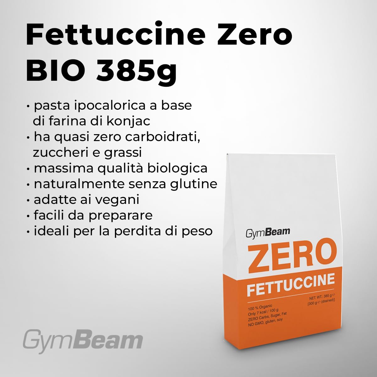 GymBeam Fettuccine Zero BIO 385 g pasta konjac senza glutine