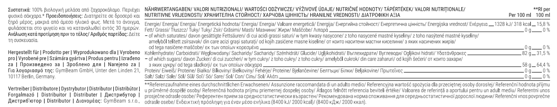 GymBeam Melassa Zucchero di Canna BIO 360 ml Vegana