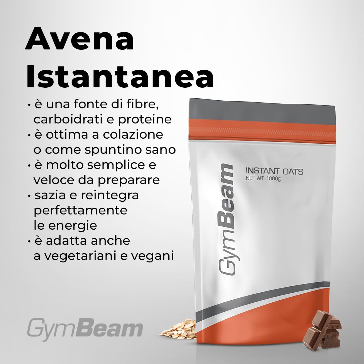 GymBeam Avena Istantanea 1000 g Farina Cioccolato Fibre Proteine