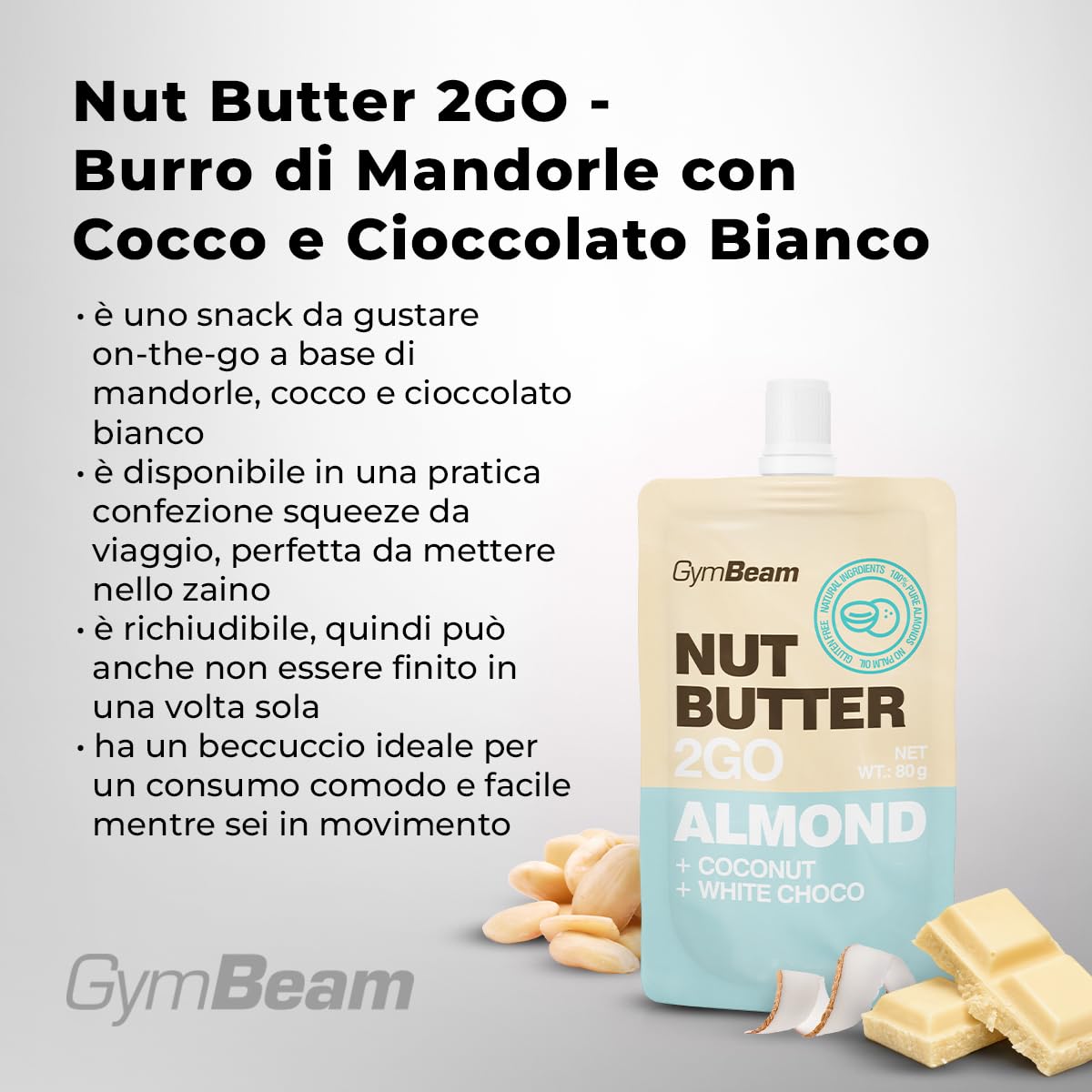 GymBeam Burro Mandorle cocco cioccolato 15x80 g fibre