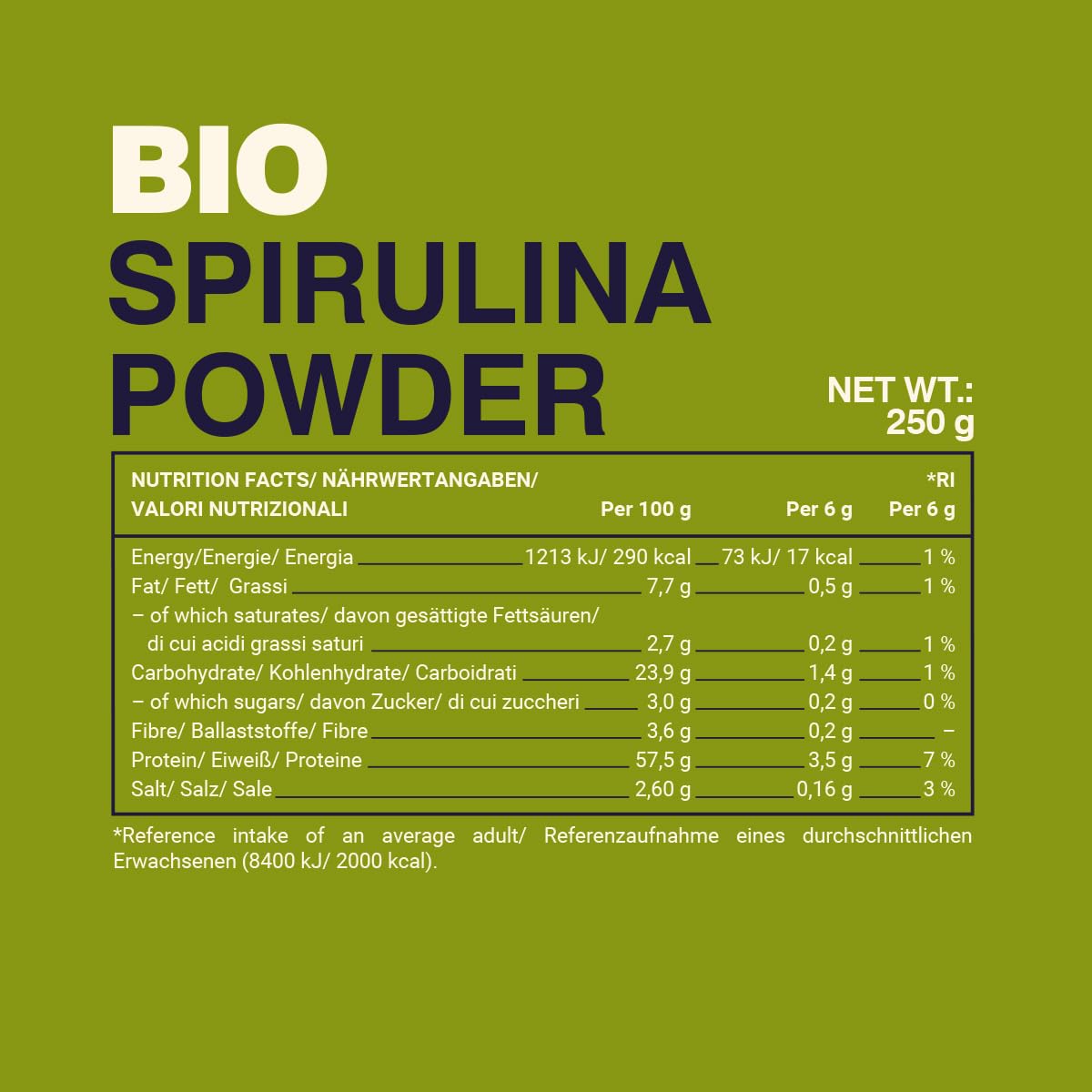 GymBeam Spirulina BIO 250 g Polvere Proteine Ferro