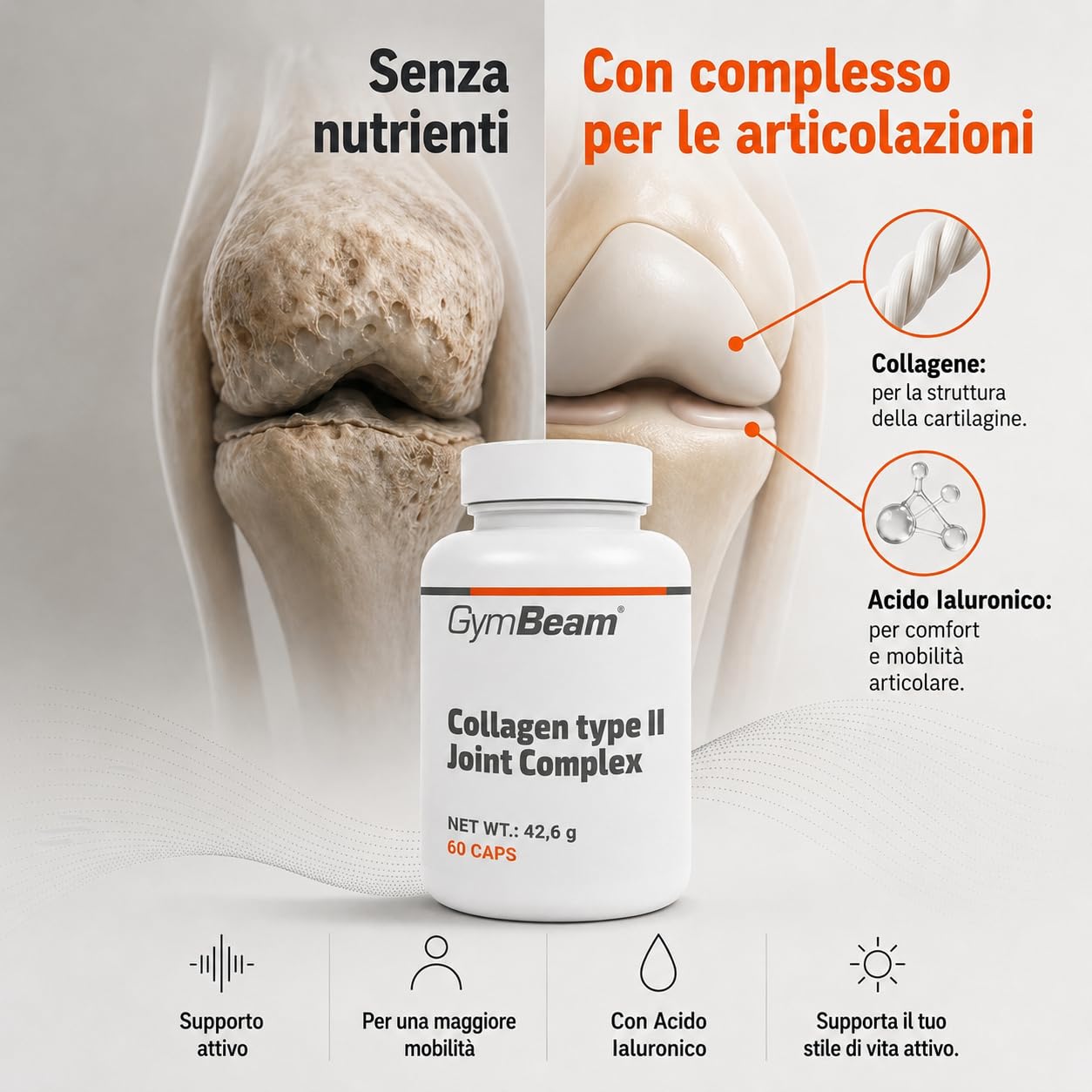 GymBeam Articolazioni Collagene Acido Ialuronico 60 cps Tipo II