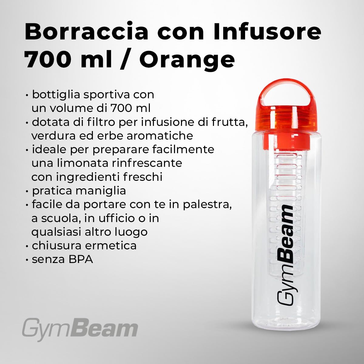 GymBeam Borraccia con Infusore 700 ml Trasparente