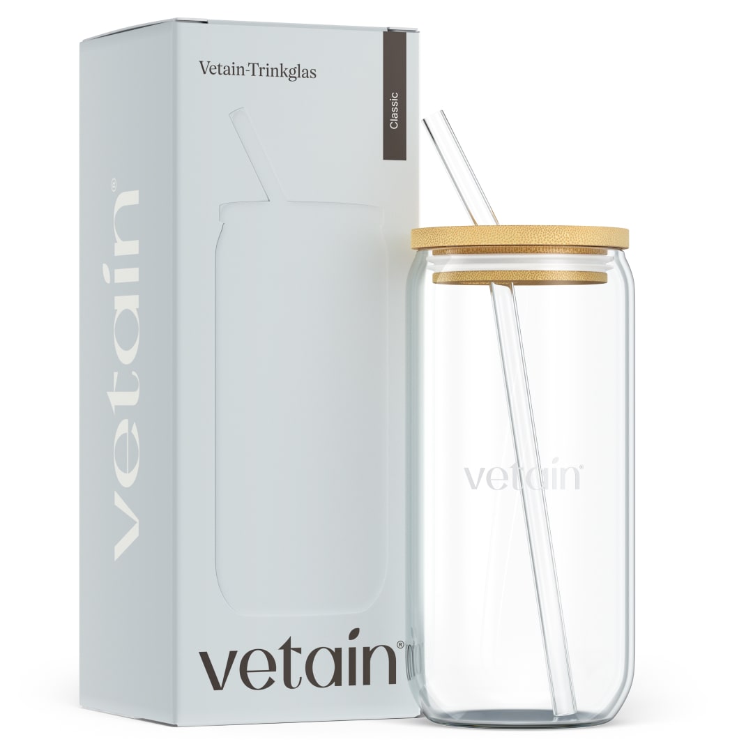 Vetain Trinkglas bicchiere vetro con cannuccia logo