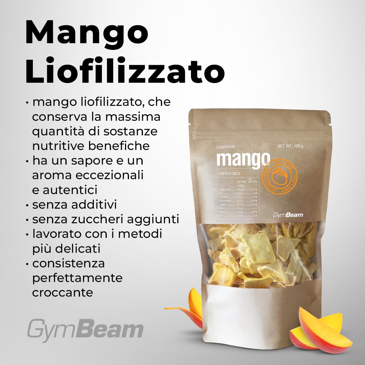 GymBeam Mango Liofilizzato Frutta Croccante Senza Zuccheri Snack