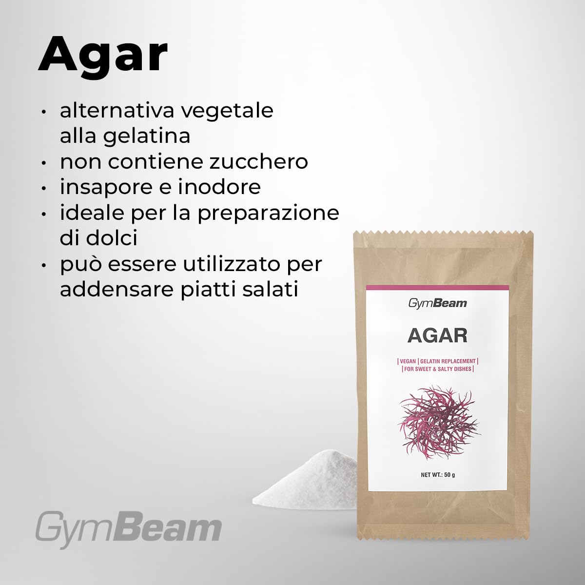GymBeam Agar Addensante Vegetale 50 g Vegano Senza Zucchero