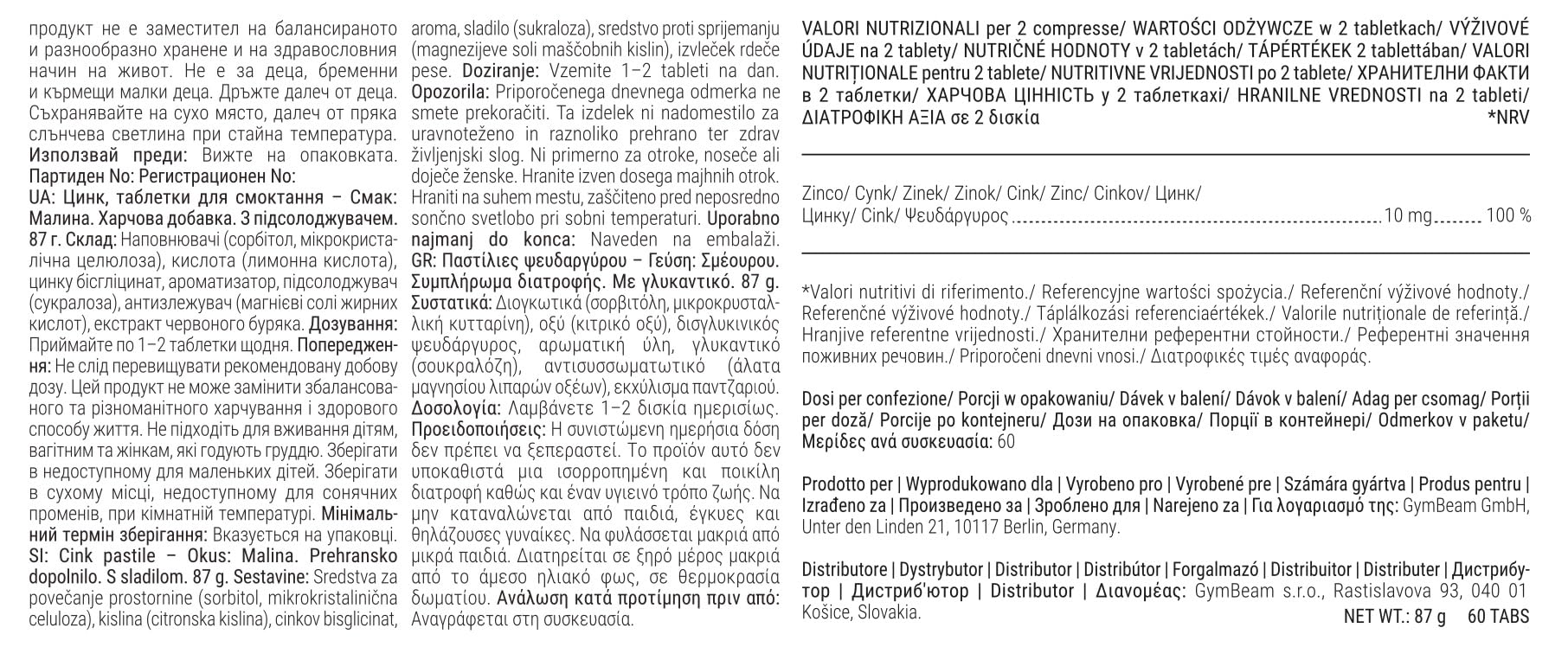 GymBeam Zinco Bisglicinato Compresse Masticabili Frutta