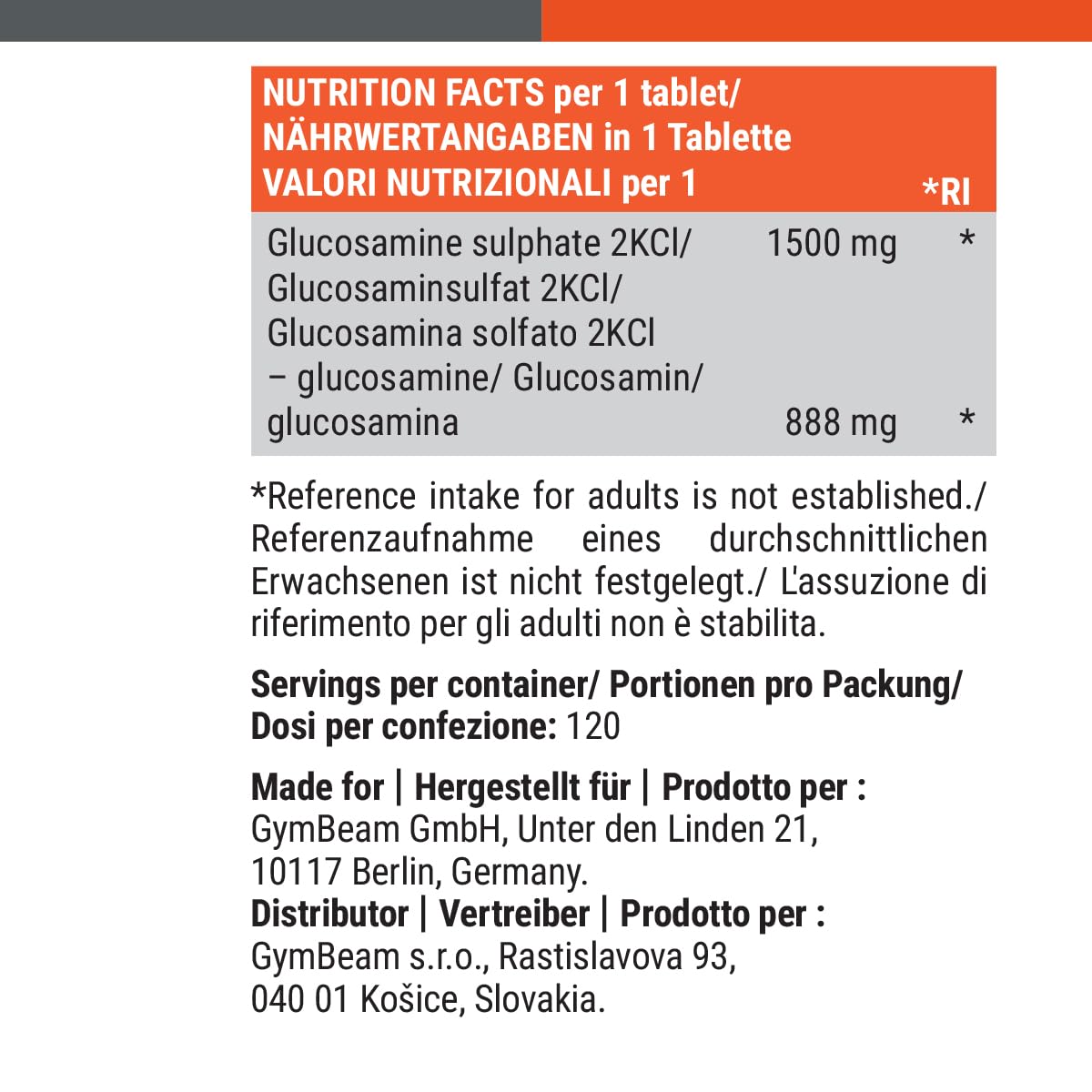 GymBeam Glucosamina Solfato MSM Condroitina Compresse 120 cpr