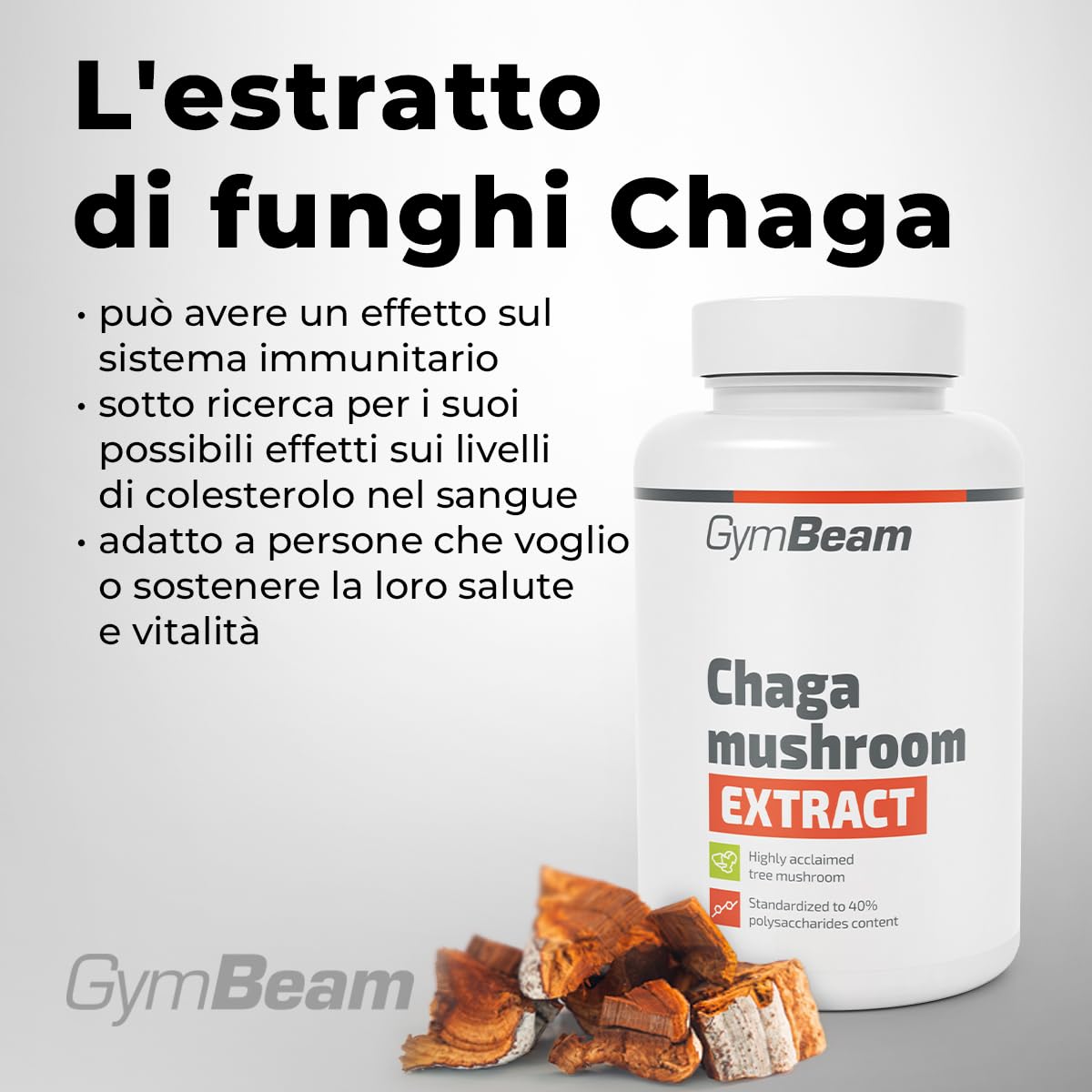 GymBeam Chaga estratto funghi 90 capsule 40% polisaccaridi