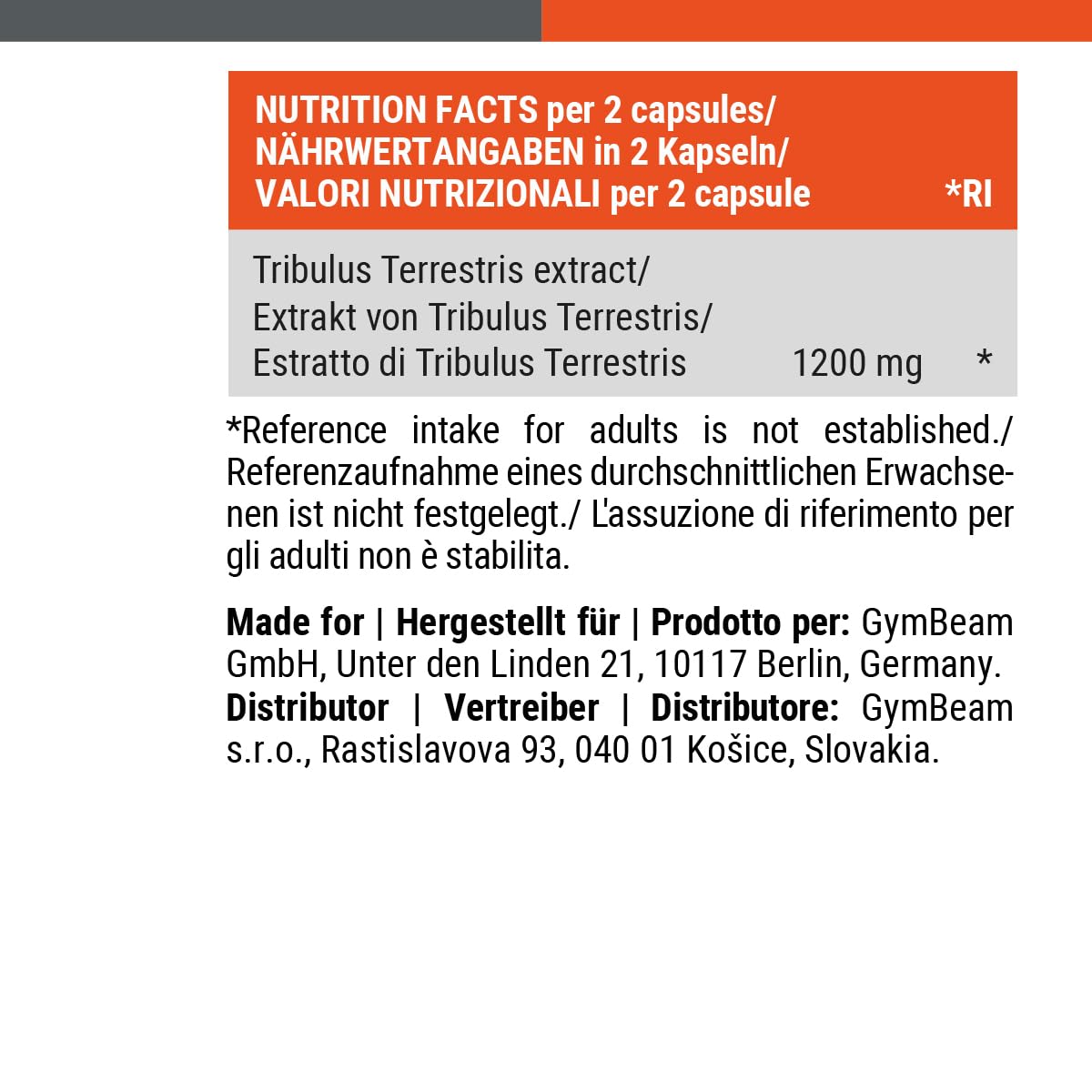 GymBeam Tribulus Terrestris integratore 120 compresse 1200 mg uomo