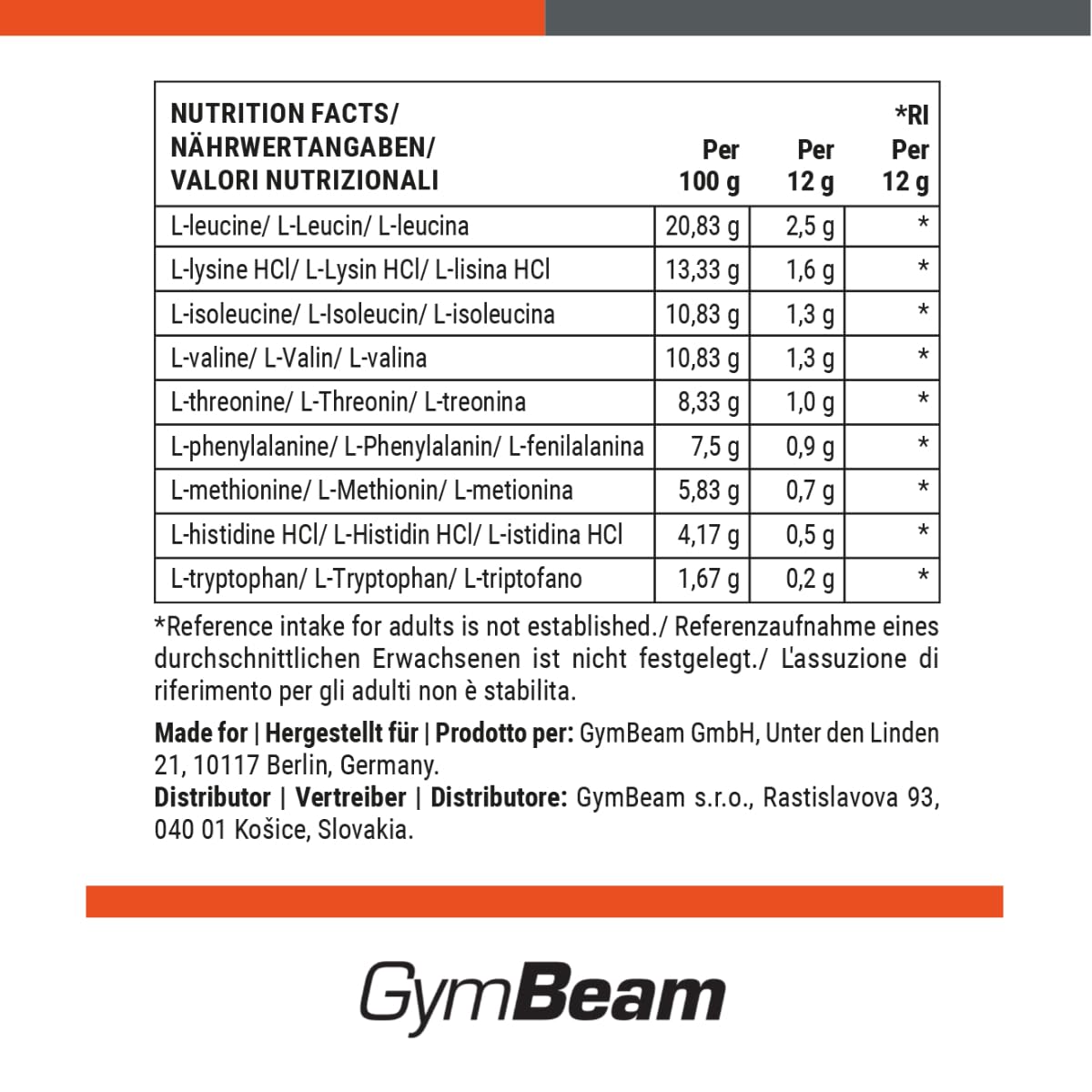 GymBeam EAA Amminoacidi Essenziali Polvere 500 g Limone Lime