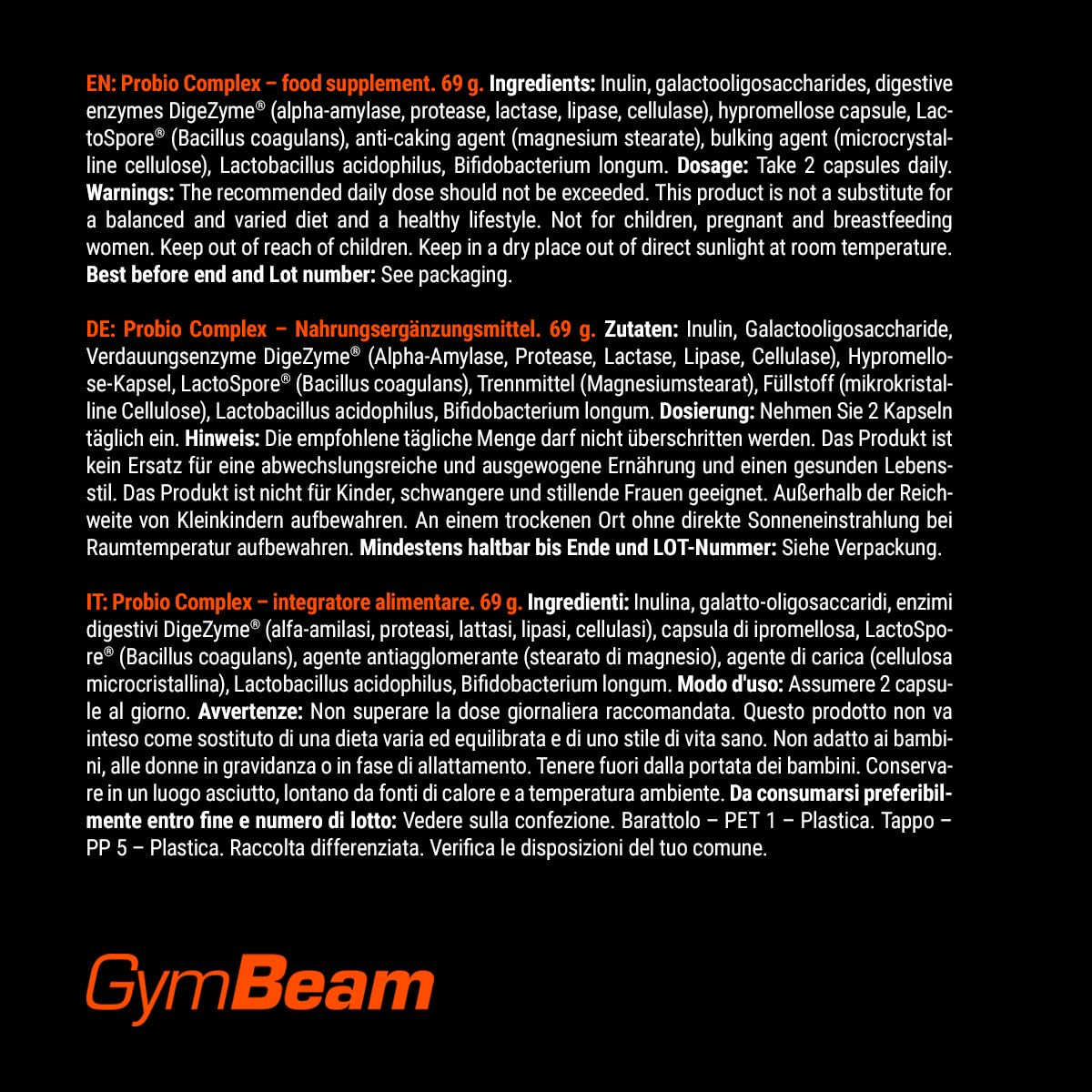 GymBeam Probio Complex probiotici 10 miliardi CFU 60 capsule