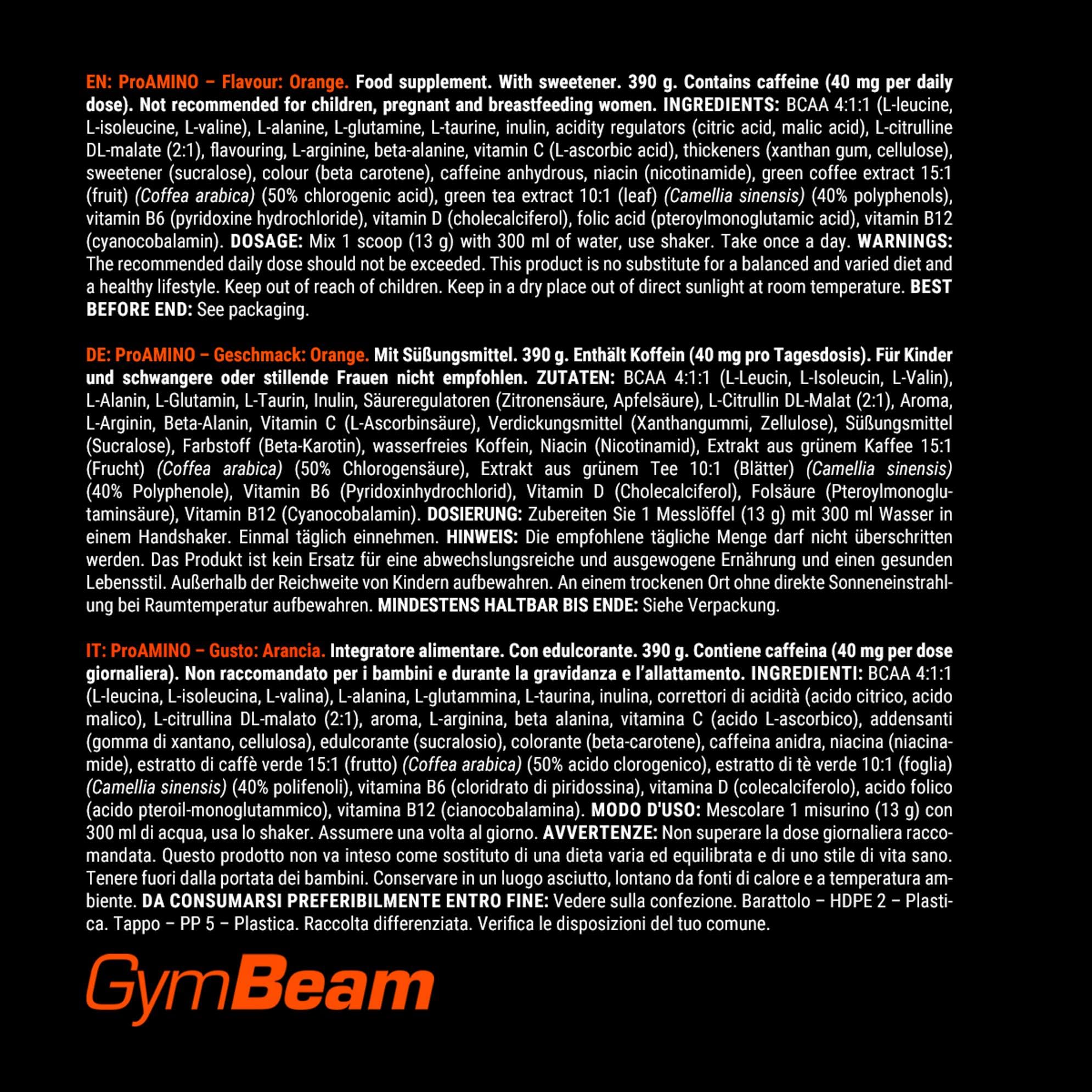 GymBeam ProAmino EAA Polvere BCAA Arancia 390 g