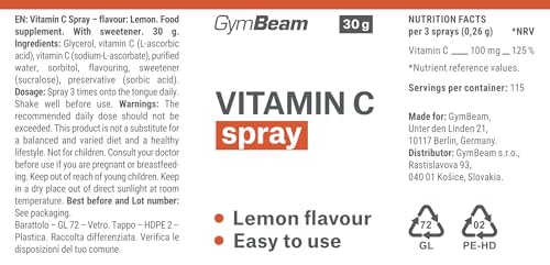 GymBeam Vitamina C Spray limone immunità