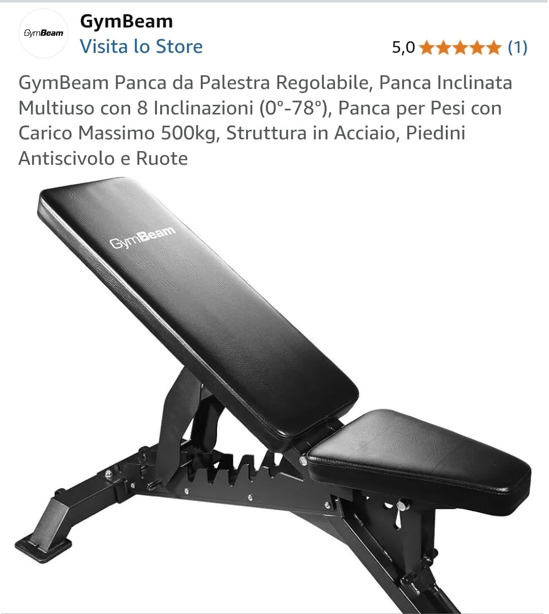 GymBeam Accessori Panca Palestra Regolabile 8 Inclinazioni 500 kg