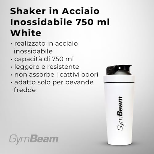 GymBeam Steel Shaker Proteine 750 ml Bianco Acciaio