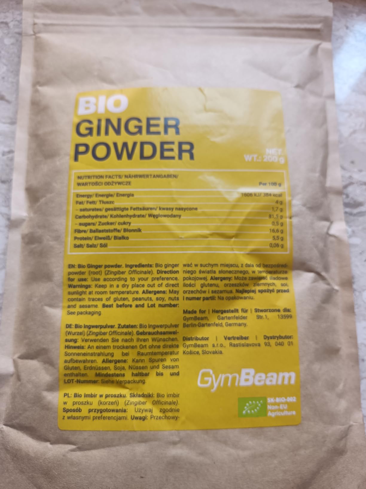 GymBeam Zenzero in Polvere BIO 200 g Gusto Pungente