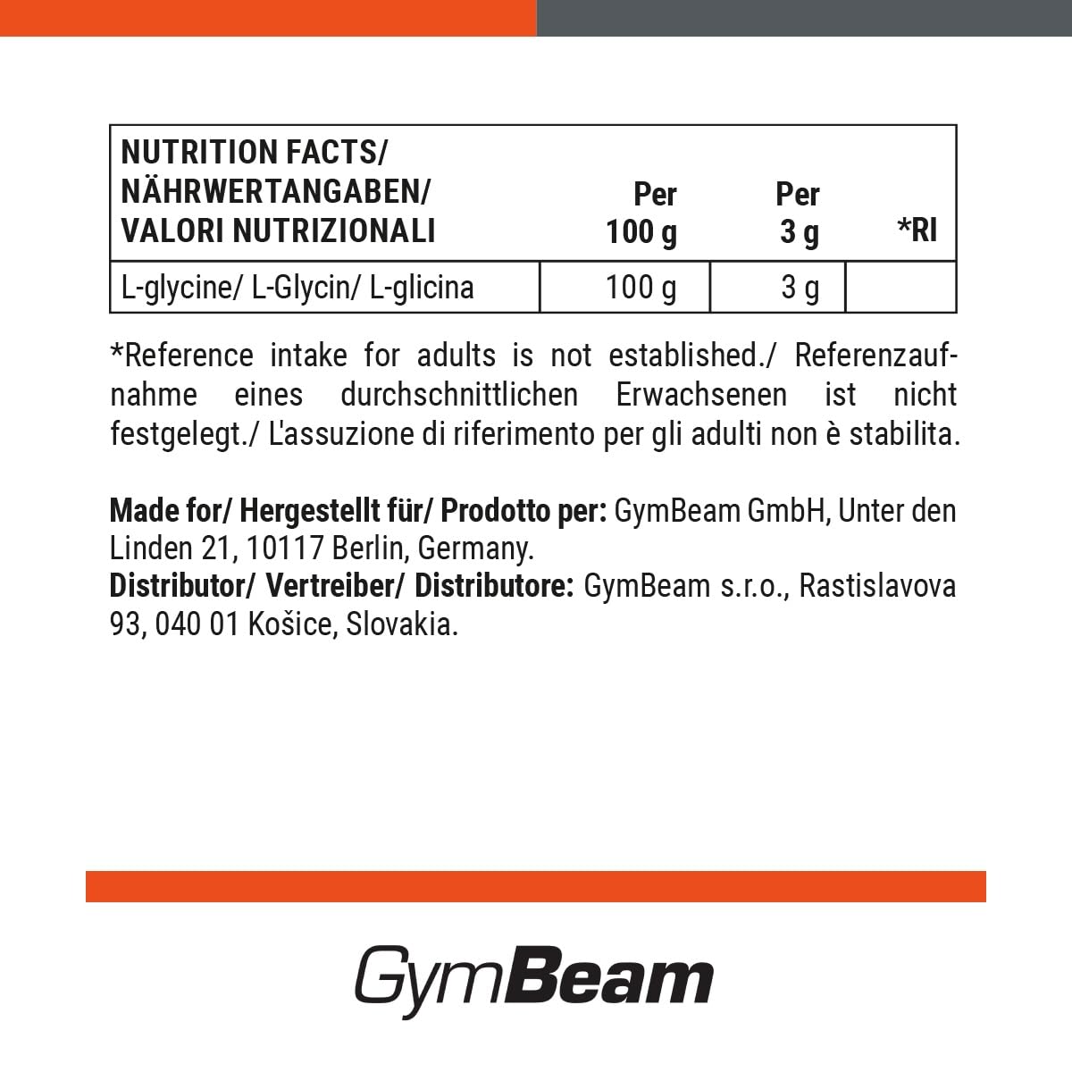 GymBeam Glicina Polvere 250 g Pura Zero Additivi