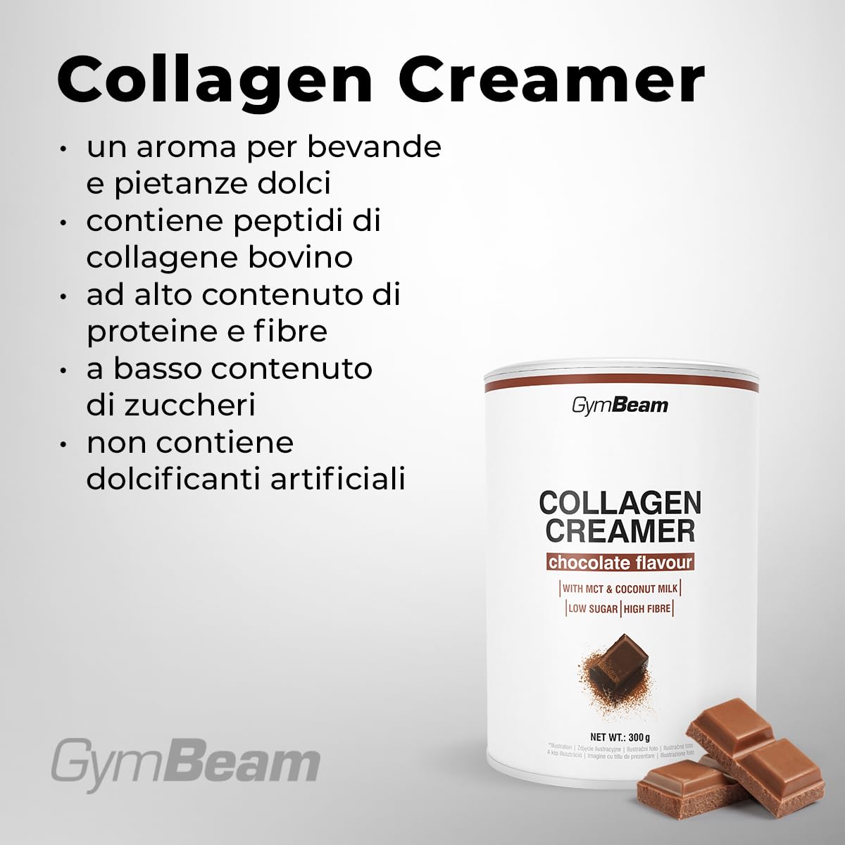 GymBeam Collagen Creamer 300 g polvere cioccolato cocco proteine