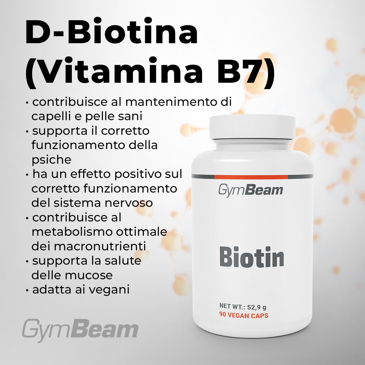 GymBeam D-Biotina 300 mcg 60 capsule integratore capelli vegano