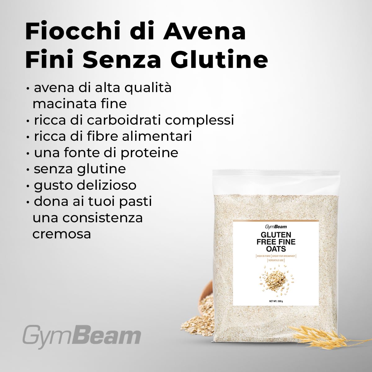 GymBeam Fiocchi di Avena Fini Senza Glutine 500g Fibre Proteine
