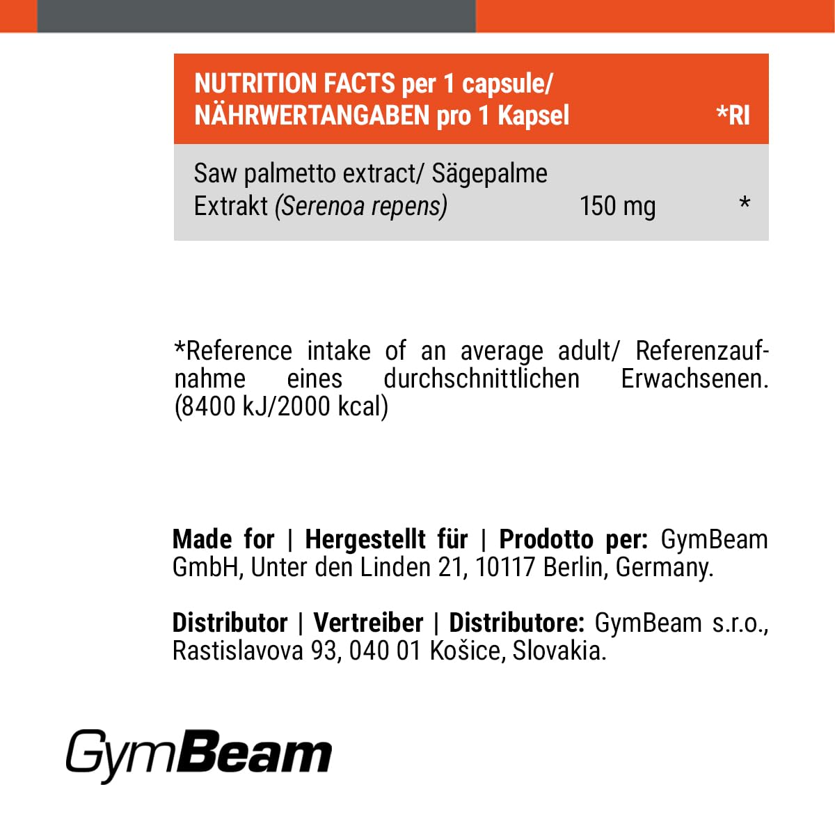 GymBeam Palmetto della Florida 150 mg capsule 90 pz uomo