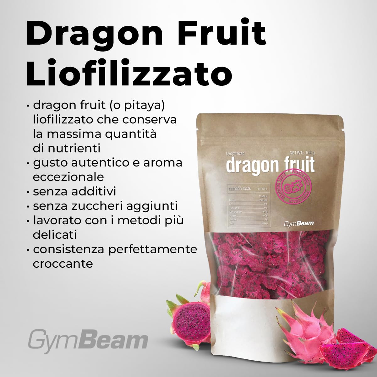 GymBeam Dragon Fruit liofilizzato pitaya 100g croccante