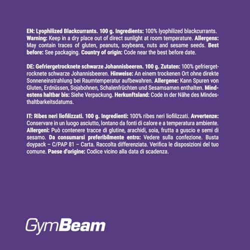 GymBeam Ribes Nero Liofilizzato Frutta Croccante 100g Senza Zucchero