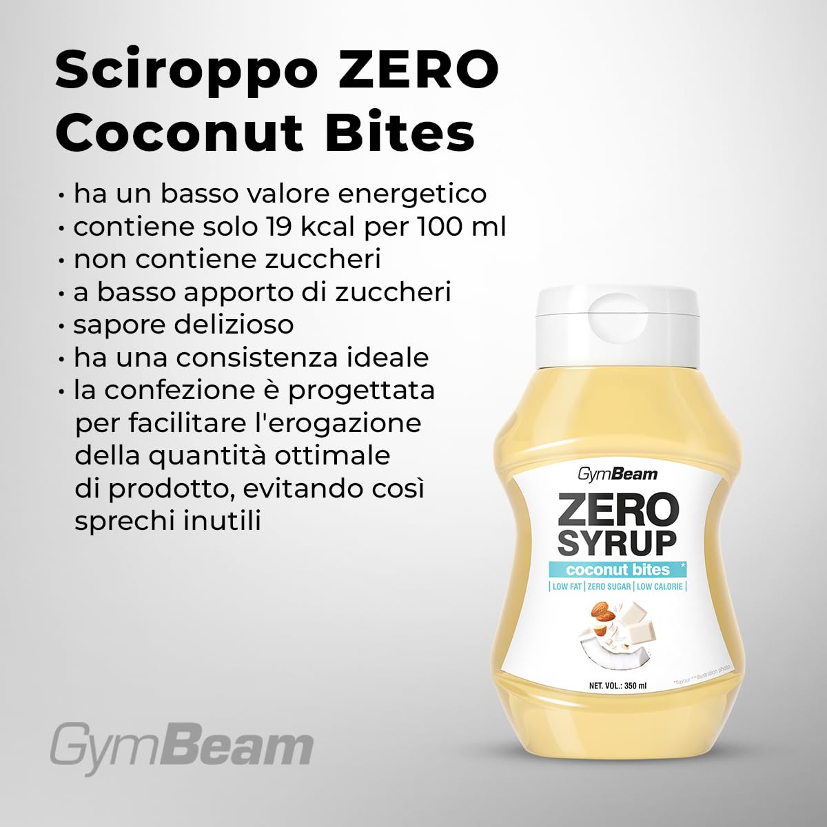 GymBeam Sciroppo ZERO Coconut Bites Topping 350 ml Zero Zuccheri