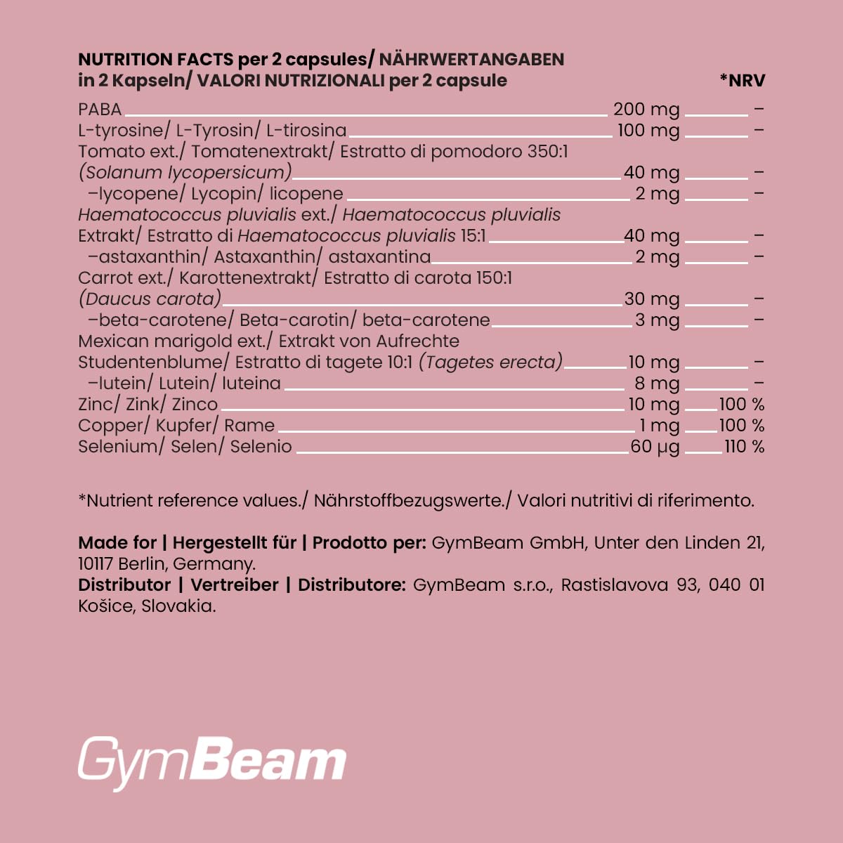 GymBeam Sun Kiss integratore pelle 90 cps zinco