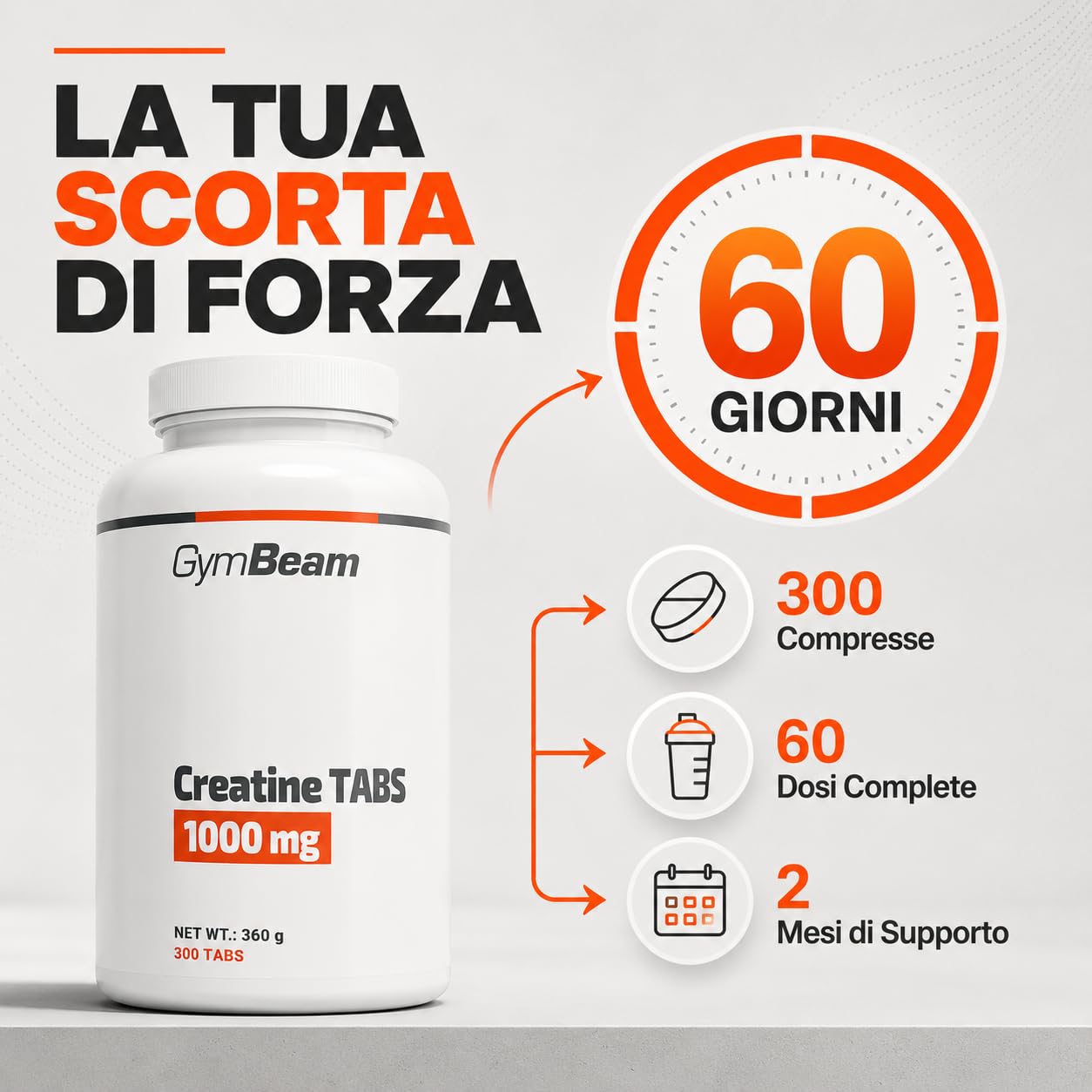 GymBeam Creatina Monoidrato 1000mg 300 cps forza ATP