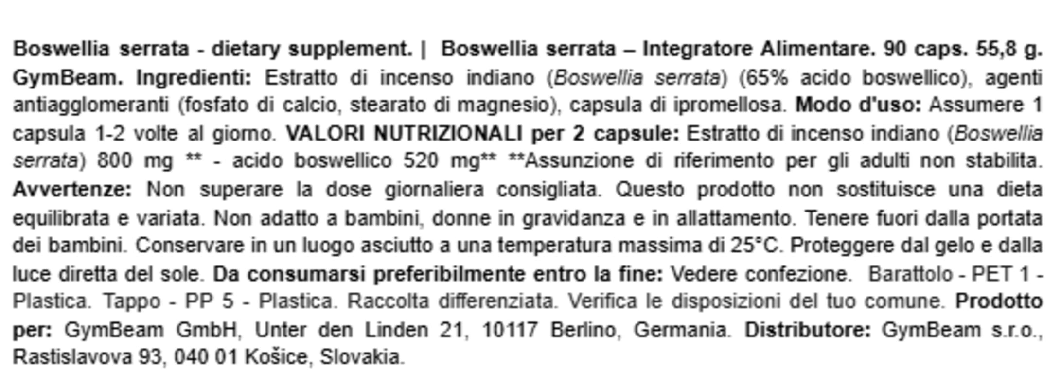 GymBeam Boswellia Serrata capsule 90 pz 520 mg vegane