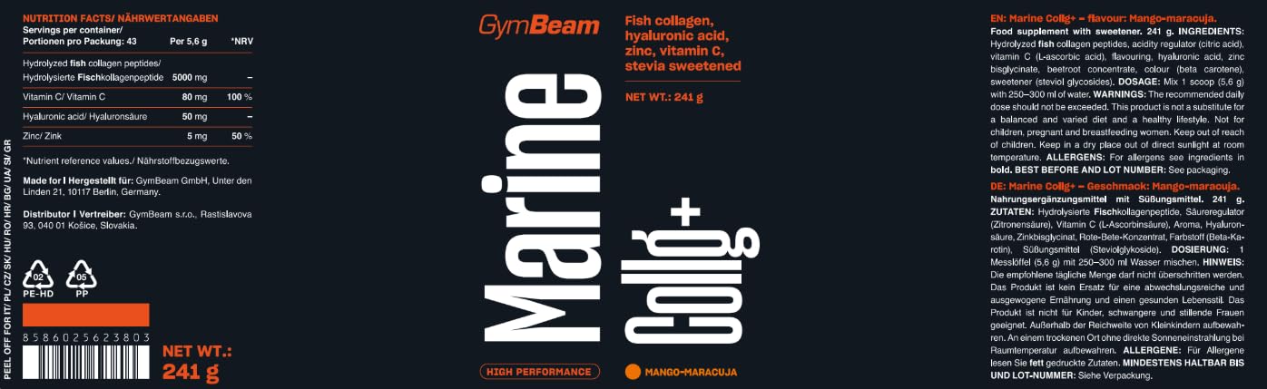 GymBeam Articolazioni Marine Collg+ Collagene Marino Mango Maracuja