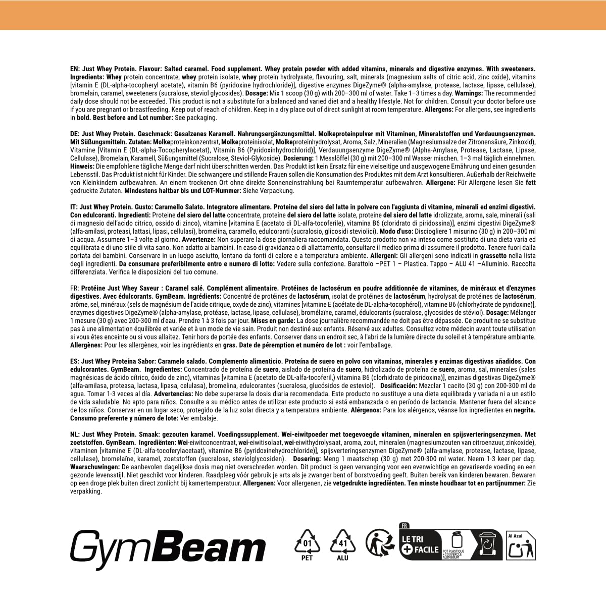 GymBeam Proteine Just Whey 1000 g Caramello Salato 22,4 g