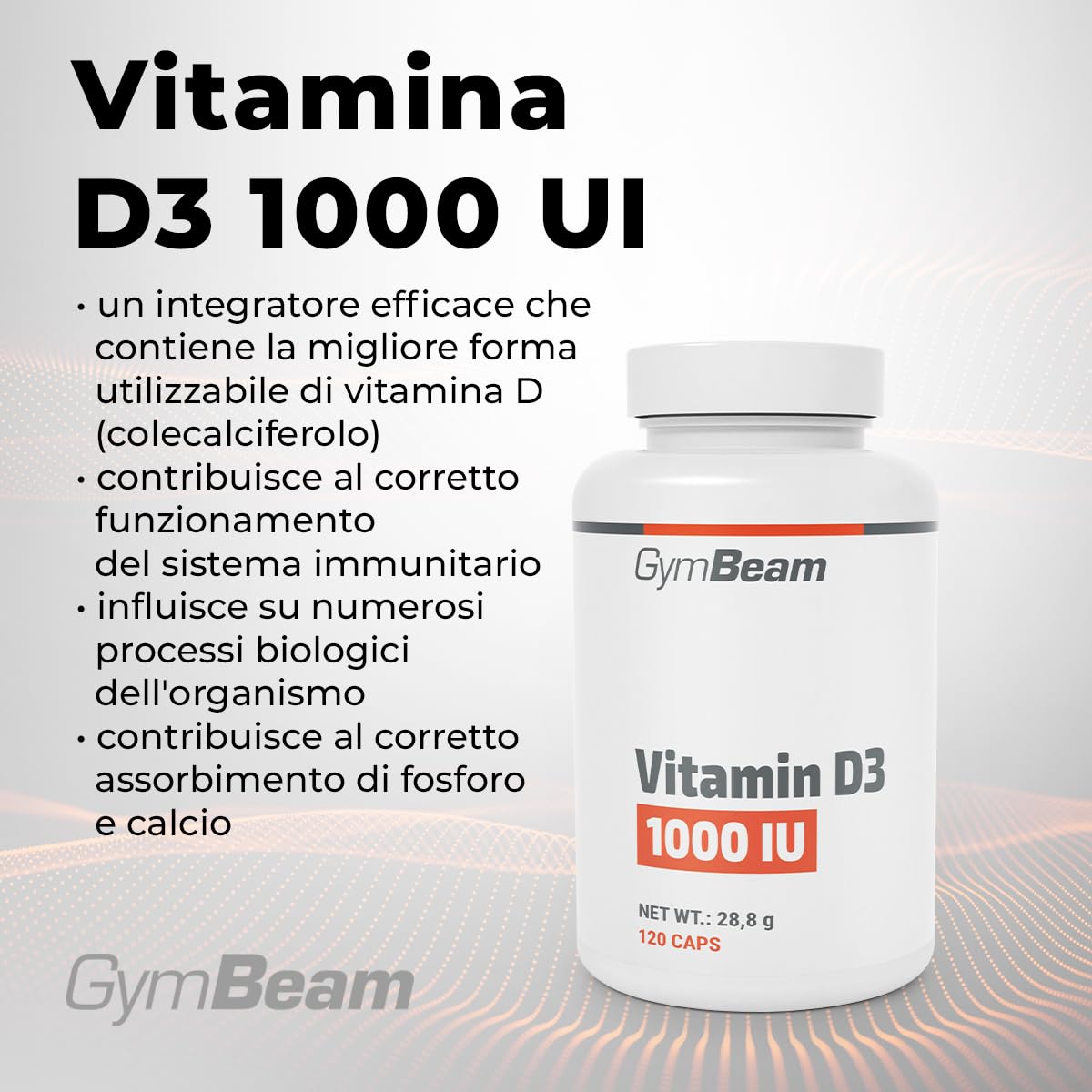 GymBeam Vitamina D3 1000 UI capsule 365 pz ossa e immunità