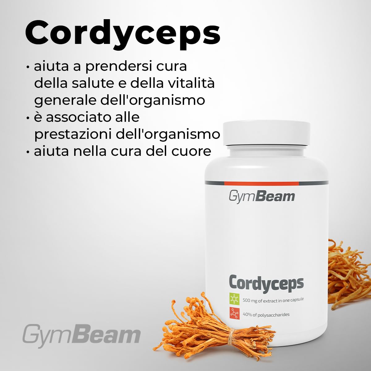 GymBeam Cordyceps Sinensis 90 Capsule 500 mg 40% Polisaccaridi