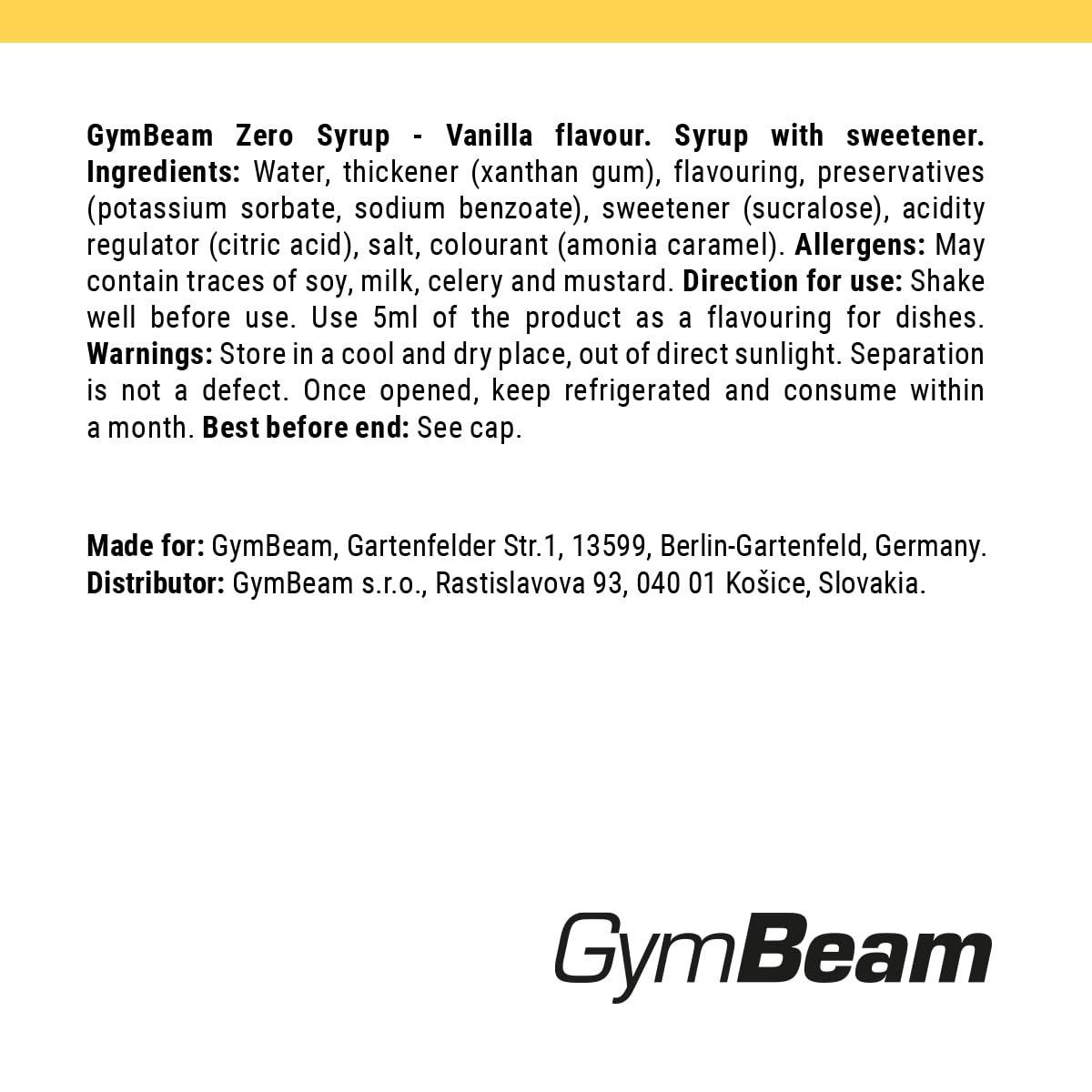 GymBeam Sciroppo ZERO vaniglia 350 ml senza zuccheri
