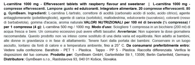 GymBeam Bruciagrassi L-Carnitina 1000 mg effervescente