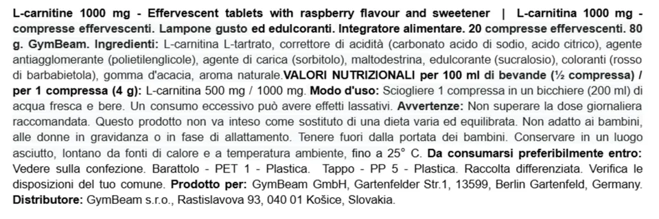 GymBeam Bruciagrassi L-Carnitina 1000 mg effervescente