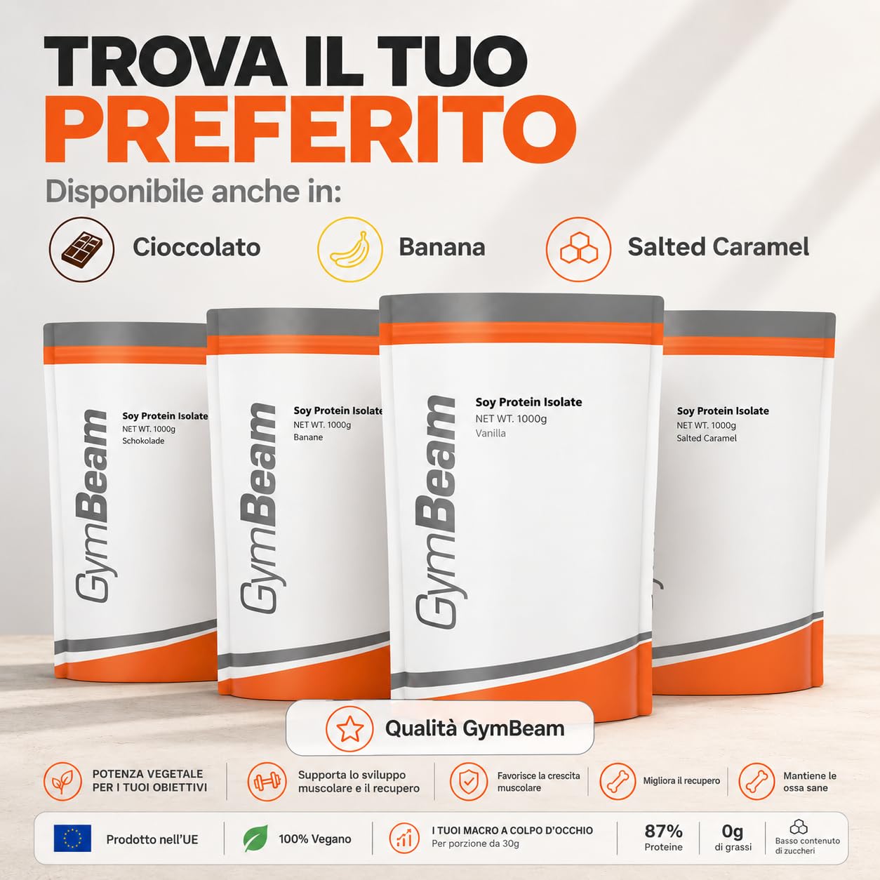GymBeam Proteine Isolate Soia in Polvere 1000 g Cioccolato Vegane