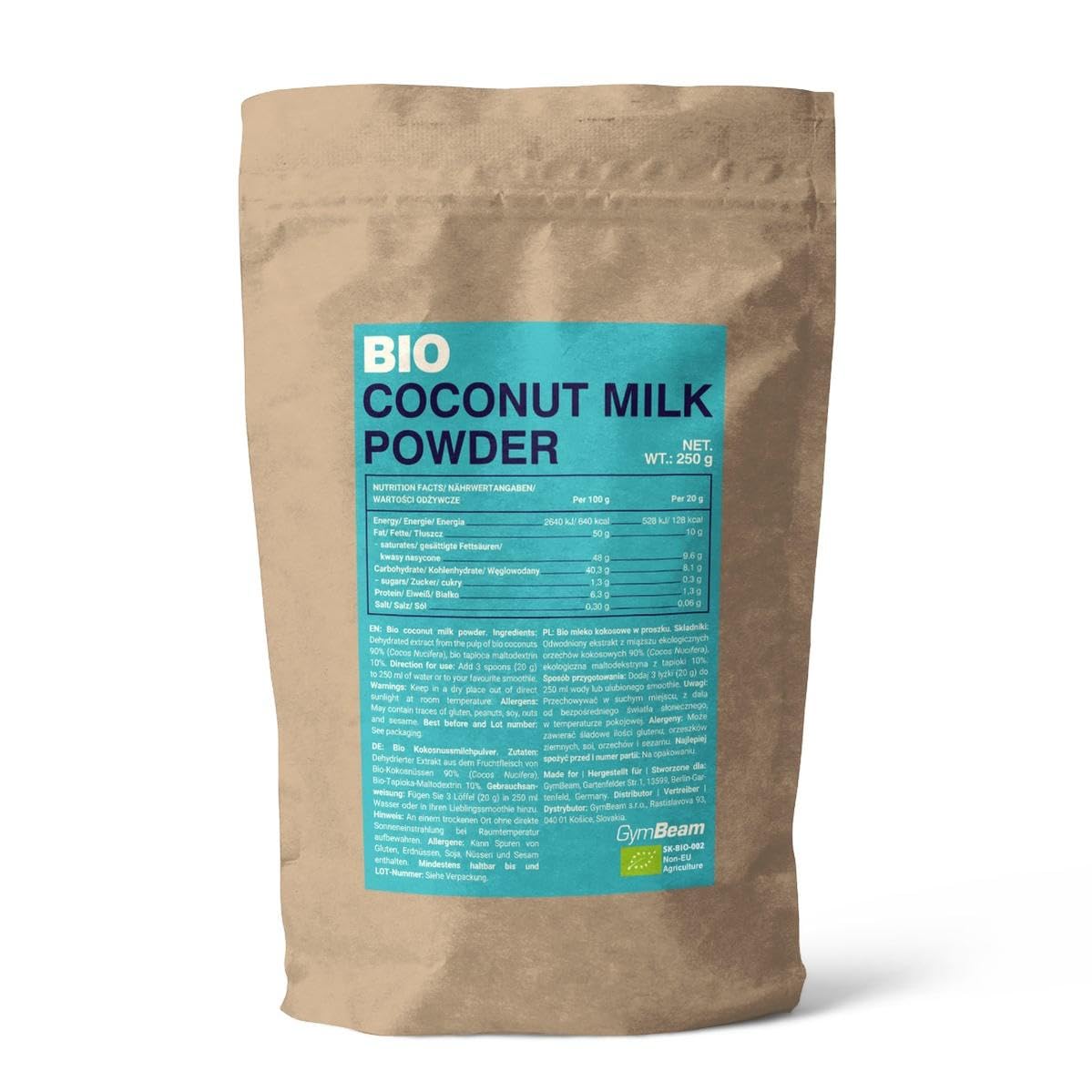 GymBeam Latte di Cocco Bio 250 g Senza Lattosio
