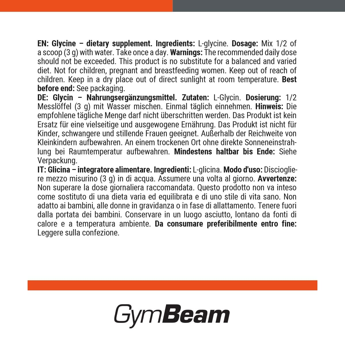 GymBeam Glicina Polvere 250 g Pura Zero Additivi