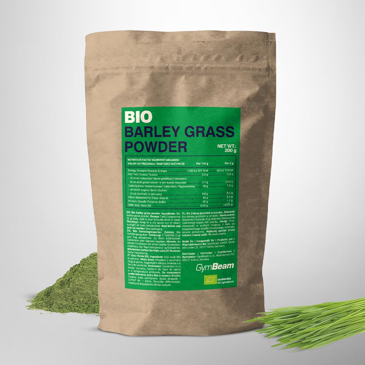 GymBeam Orzo Verde BIO Polvere 200 g Proteine e Fibre Vegano