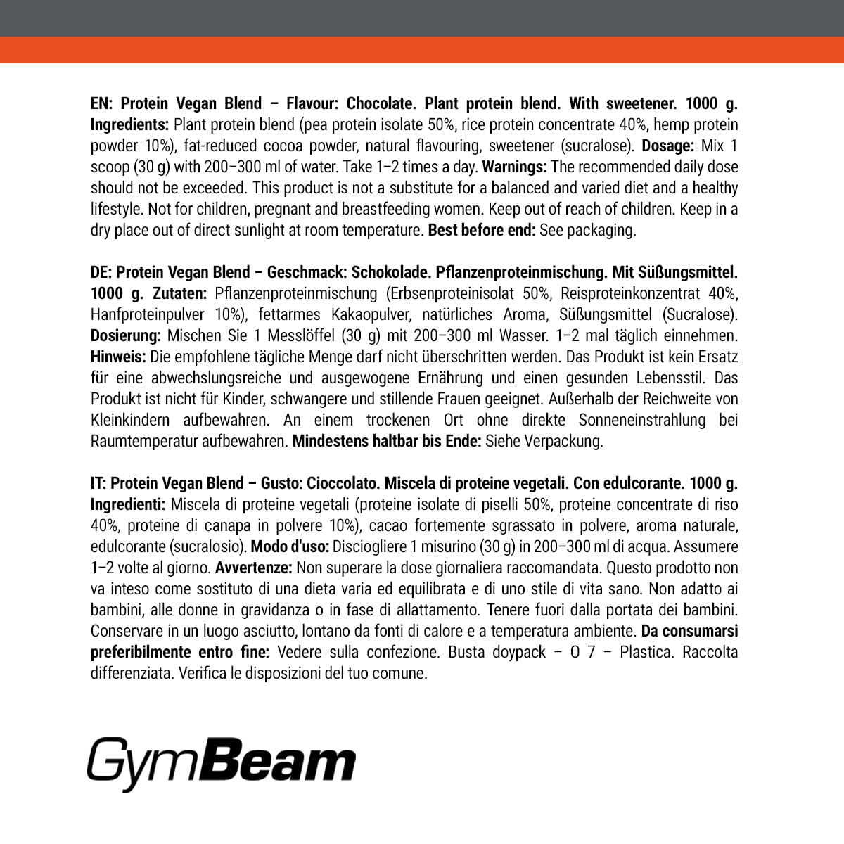 GymBeam Vegan Blend proteine vegane 1000 g cioccolato