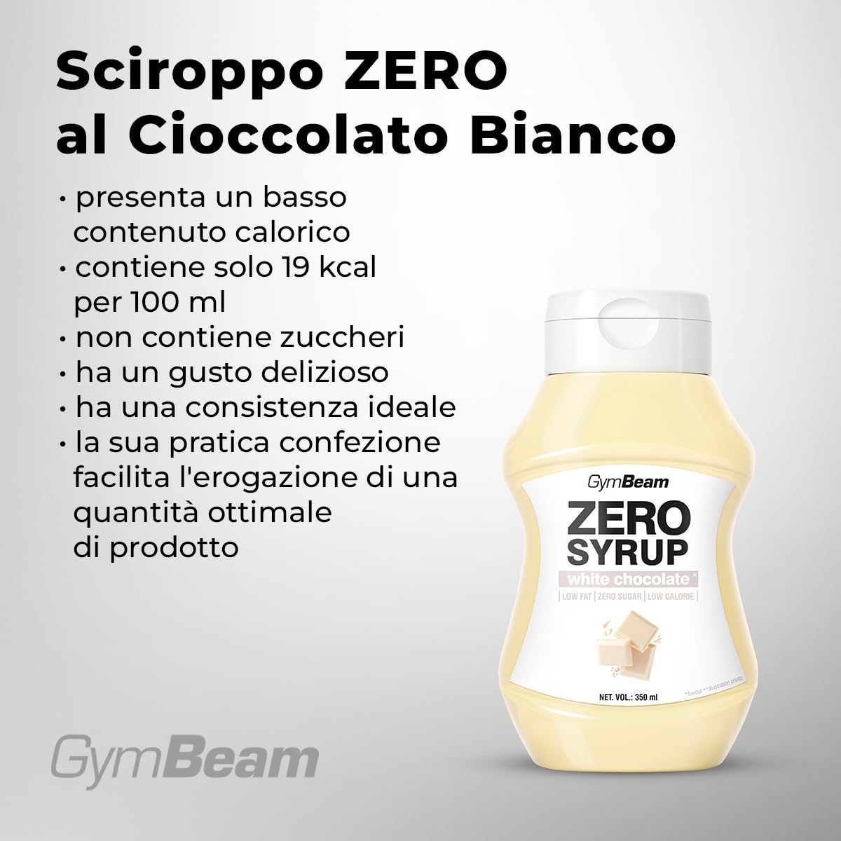GymBeam Sciroppo Zero 350ml White Chocolate Zero Zuccheri