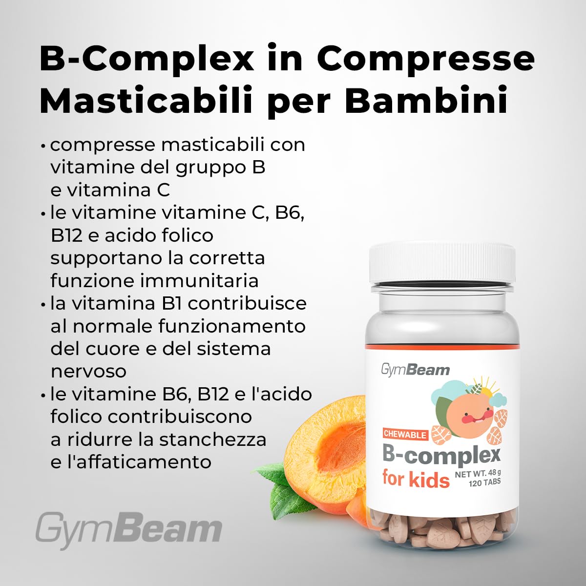 GymBeam B-Complex masticabili bambini albicocca 120
