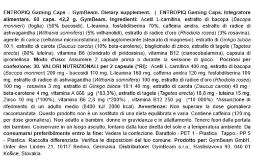 GymBeam ENTROPIQ Gaming Caps 60 Capsule Caffeina Focus