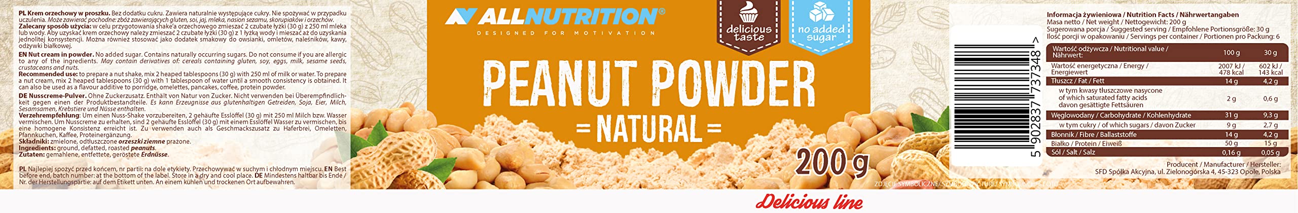 AllNutrition polvere arachidi naturale 200 g 50% proteine